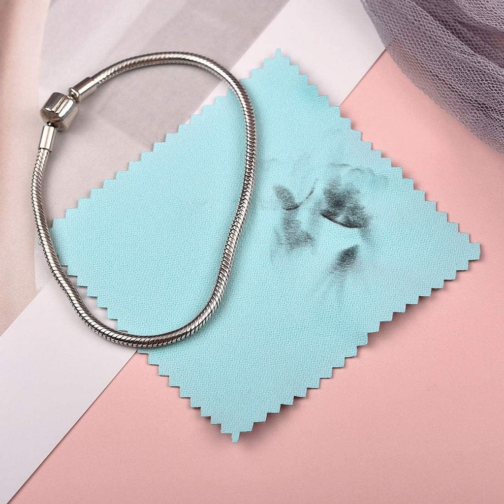 SEVENWELL 50pcs Jewelry Cleaning Cloth Mediumturquoise Polishing Cloth for Sterling Silver Gold Platinum Small Silver Polish 8x8cm
