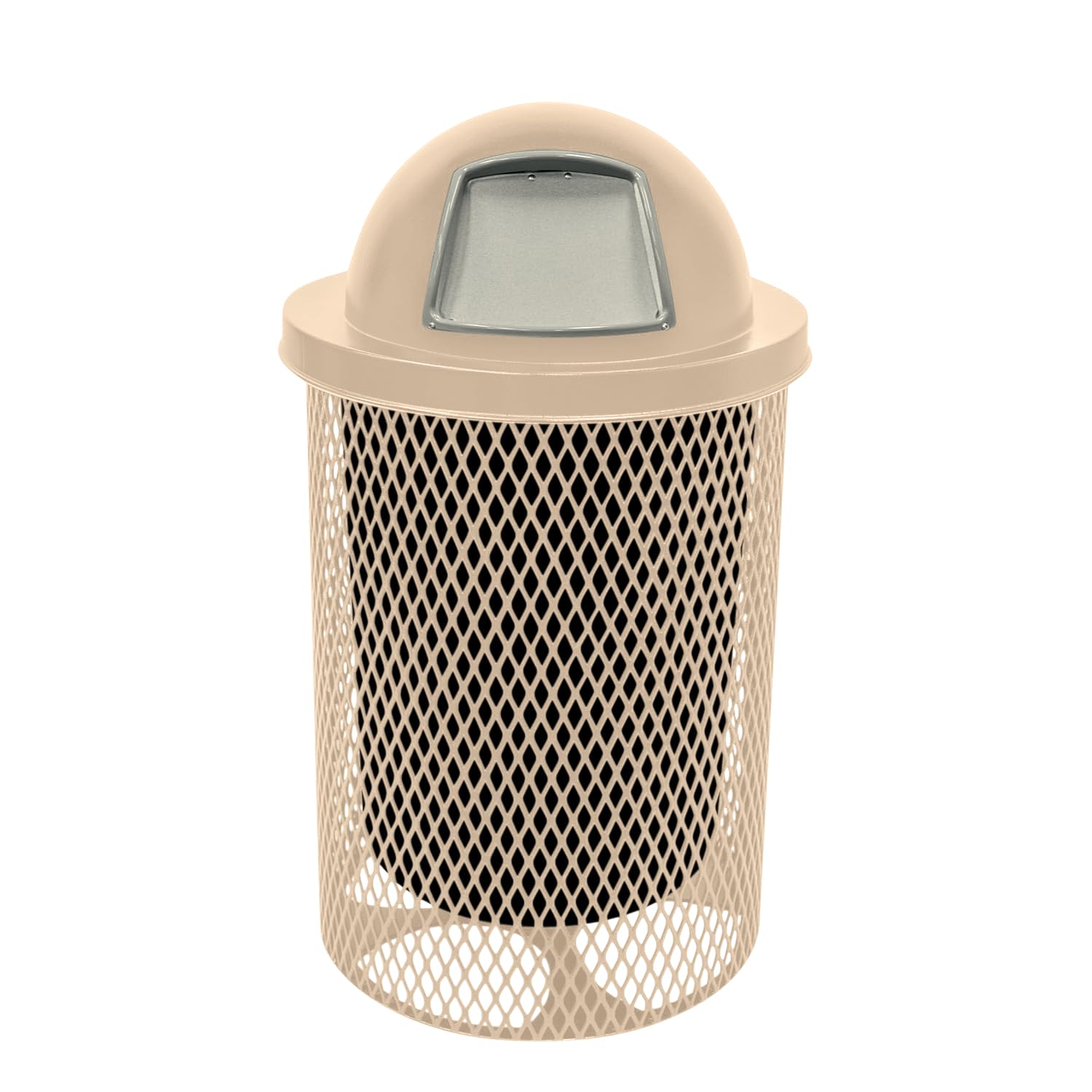 COATEDOUTDOORFURNITURE RDT-TAN Heavy Duty 32 Gallon Round Trash Receptacle, Liner Included, Tan with Dome Lid, Made in America