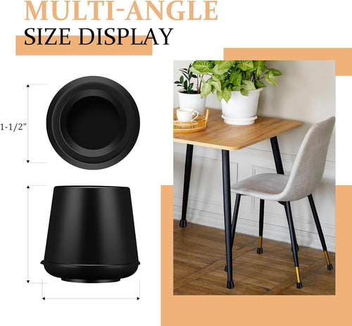 1-1/2” Round Rubber Chair Leg Tips Caps, Chair Leg Floor Protectors, Non-Slip Chairs Legs Caps, Stool Feet Protectors Cap, Folding Metal Chairs Legs Tip Replacement (Black, 8 Pack)