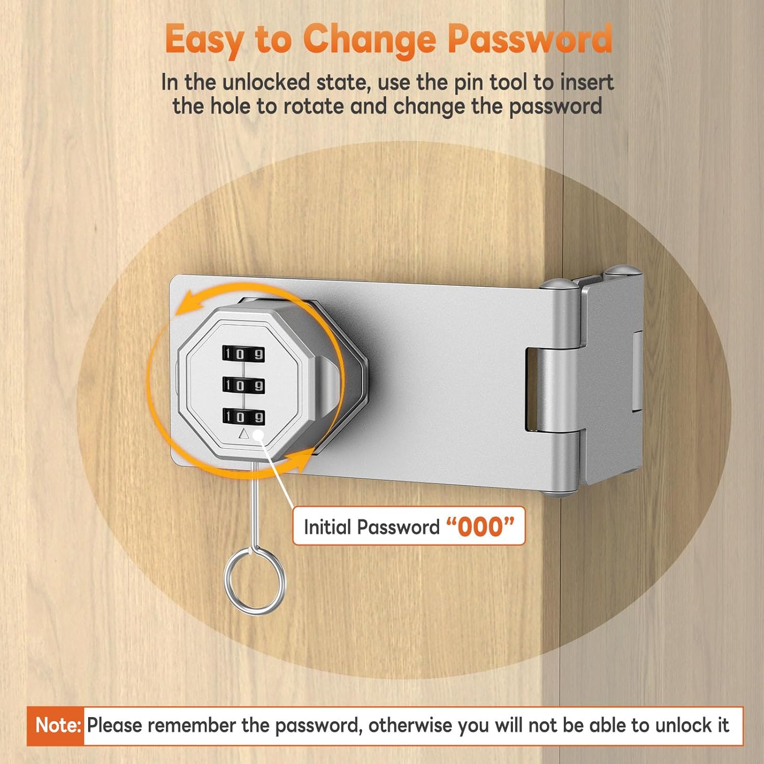 90 Degree 3-Digit Combination Cabinet Lock, Zinc Alloy Keyless Folding Hasp Lock Latch, Password Security Rotary Door Latch for Office File Cabinet, Drawer, Locker, Cupboard (1, Silver)