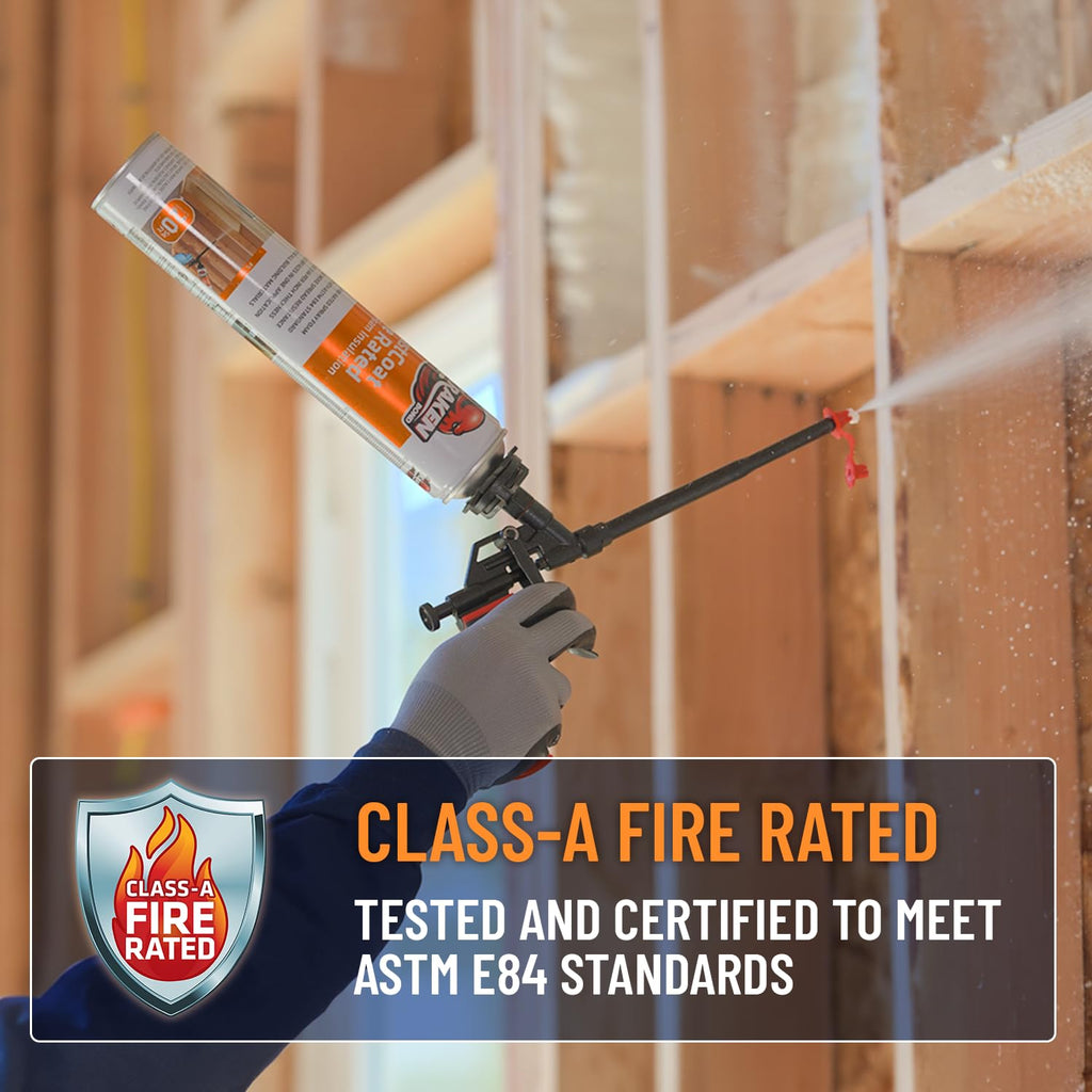 Kraken Bond Fastcoat Fire Rated Spray Foam Insulation Kit Closed Cell in a Can 120 sq ft (6x27.1 oz.) (R-Value 11.32 / 2in) - Spray Foam for Garage Door, Attic, Wall Gun & Cleaner Included, 6 Pack