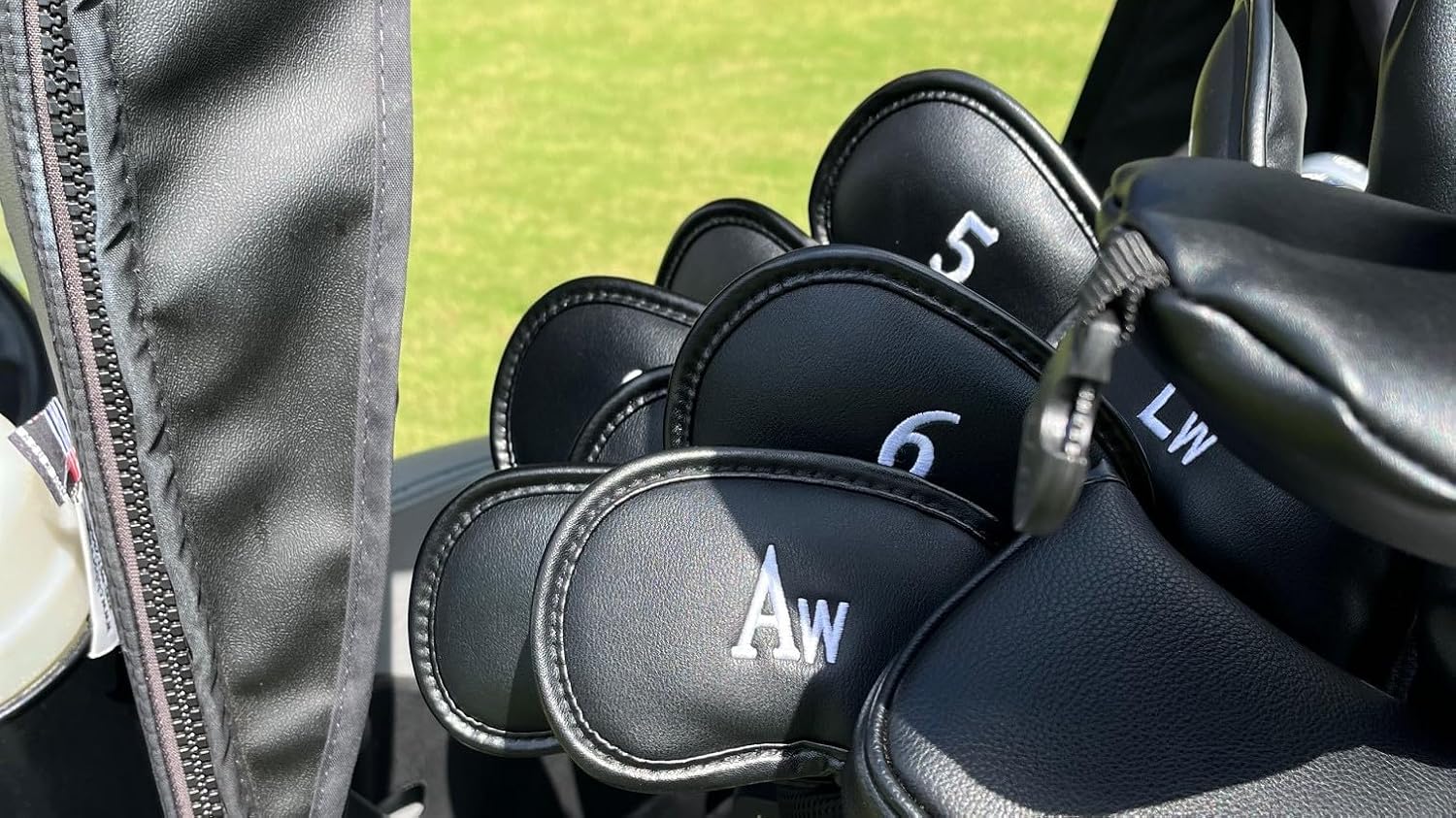 Premium Magnetic Leather Iron and Wedge Golf Club Head Covers | Set of 10 | Fits Most Clubs | Embroidered Club Label on Both Sides of Club Head Cover