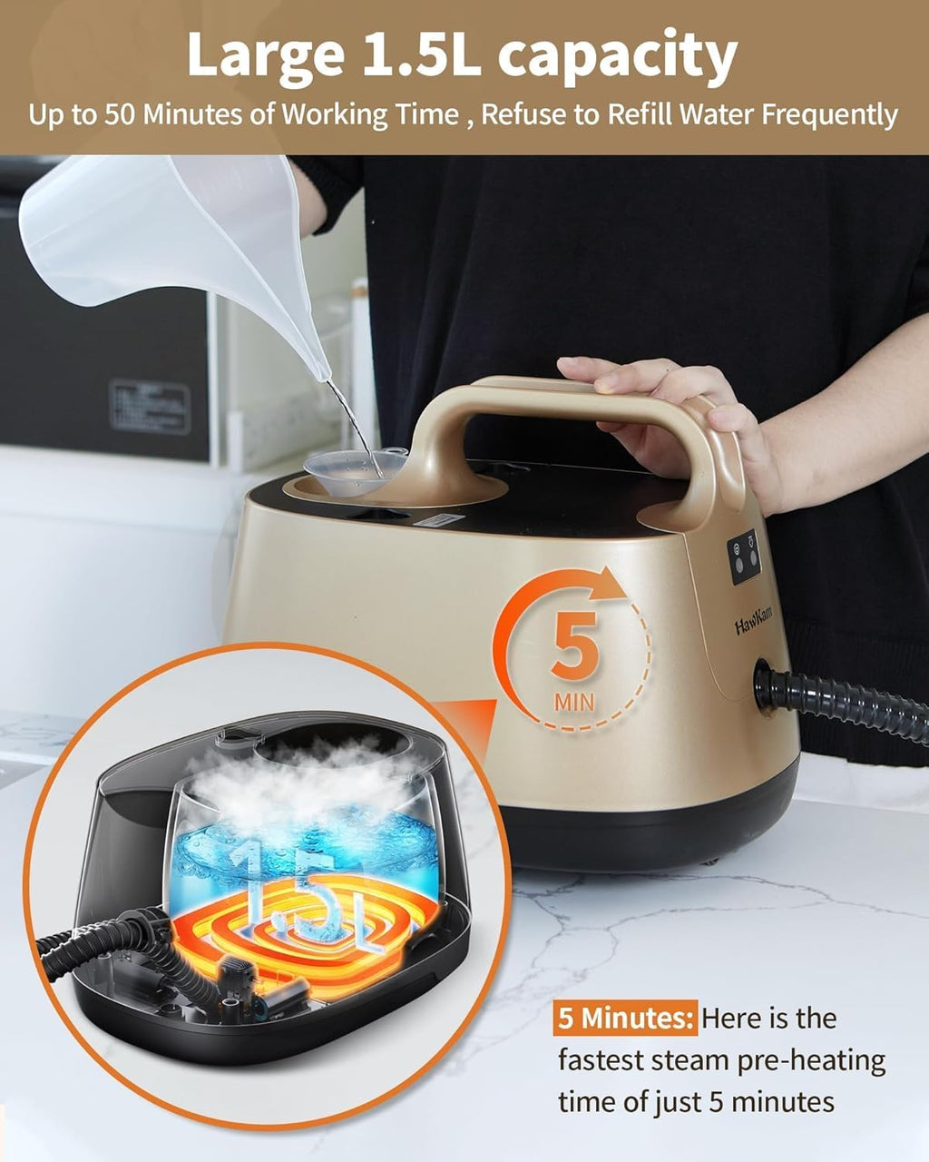 Steam Cleaner for Carpet, 293°F 58 PSI Powerful Multipurpose Steam Mop for Home Use, 50Oz Capacity, Heavy Duty Steamer for home, Handheld Steamers, Floors, Cars, Tiles, Crack Cleaning, Titanium