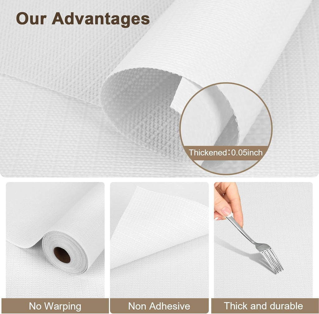 OcePor Non-Adhesive Drawer and Shelf Liner 24IN x 30FT，Non Slip Cabinet and Cupboard Liner, Kitchen Cabinet Liners for Shelves, Waterproof Drawer Shelf Liners for Cabinets/Bathroom Cupboard,White