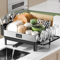 Dish Racks, Thicker Premium 304 Stainless Steel Dish Drying Rack for Kitchen Counter, Automatic Drainage Spout, Dish Drainer & Drainboard Set with Utensil Holder and Cup Holder, Black