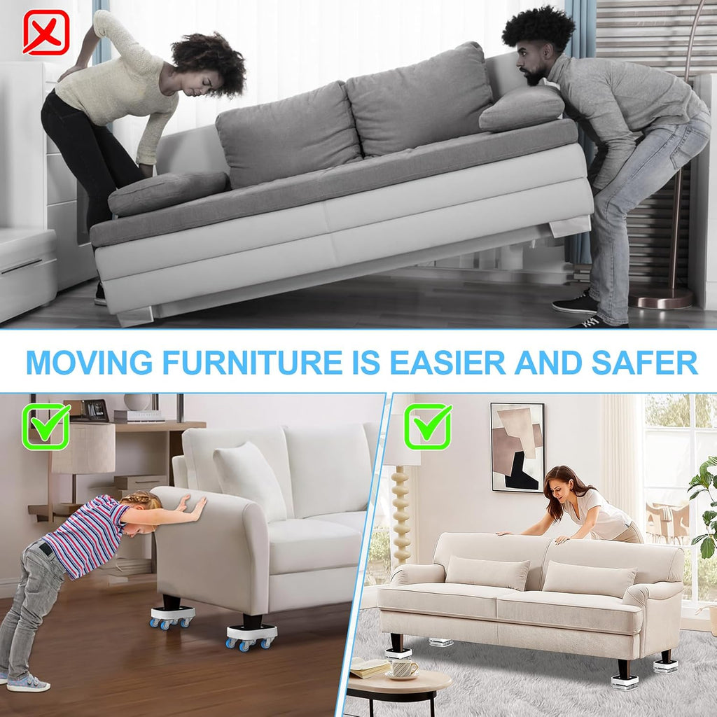 New Upgraded Furniture Sliders for Hard Floors & Carpets, 2-in-1 Furniture Movers with Wheels, Furniture Dolly for Moving Heavy Duty Sofa, Bed, Appliance, Load Capacity Up to 750lb