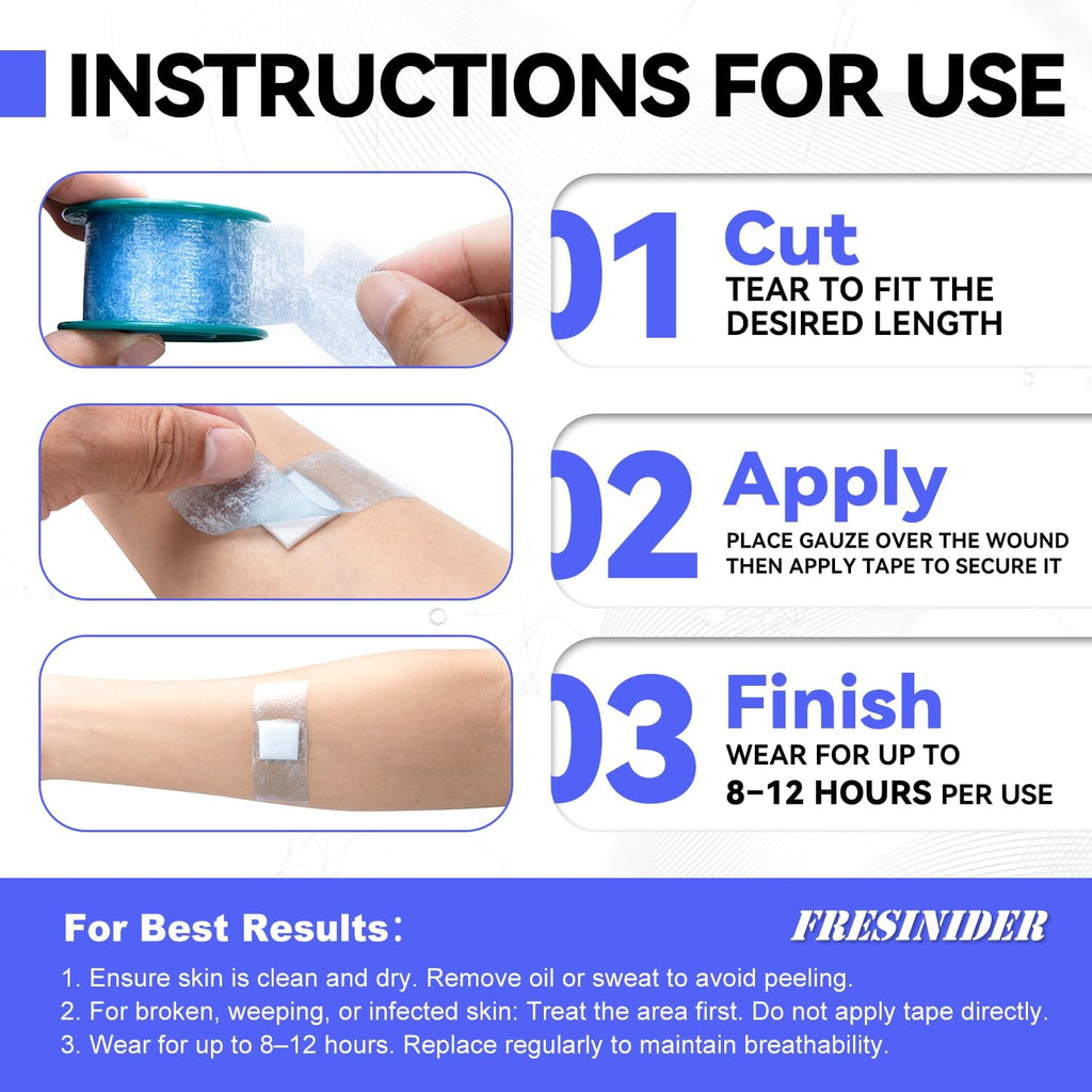 FRESINIDER Silicone Tape 1" x 5 Yard Pink 4 Rolls for Sensitive Skin, Pre-Cut Waterproof Medical Tape, Gentle Adhesive for Wound Care, Surgical Sites, Infants and Elderly