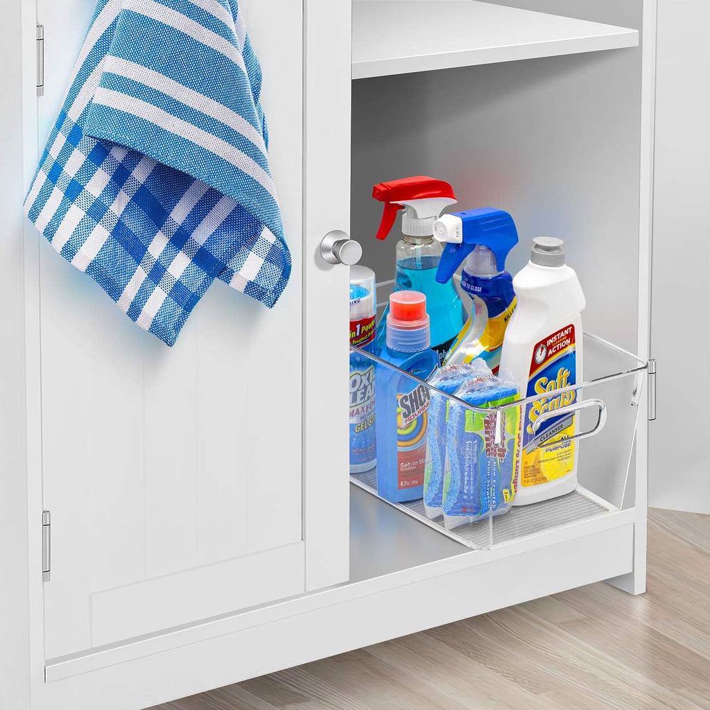 Sorbus 4 Pack Medium Clear Plastic Storage Bins, Clear Organizer Bins with Handle for Kitchen, Pantry, Cabinet, Refrigerator, Craft, Toys, Clothes, Closet, Under Sink, Bathroom Organizers and Storage
