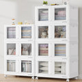 BROVIEW 140Gal Stackable Storage Bins with Lids & Wheels, 560Qt Plastic Collapsible Closet Organizer and Storage Drawers, Storage Boxes Cabinets for Home, Office, 7 Pack, White