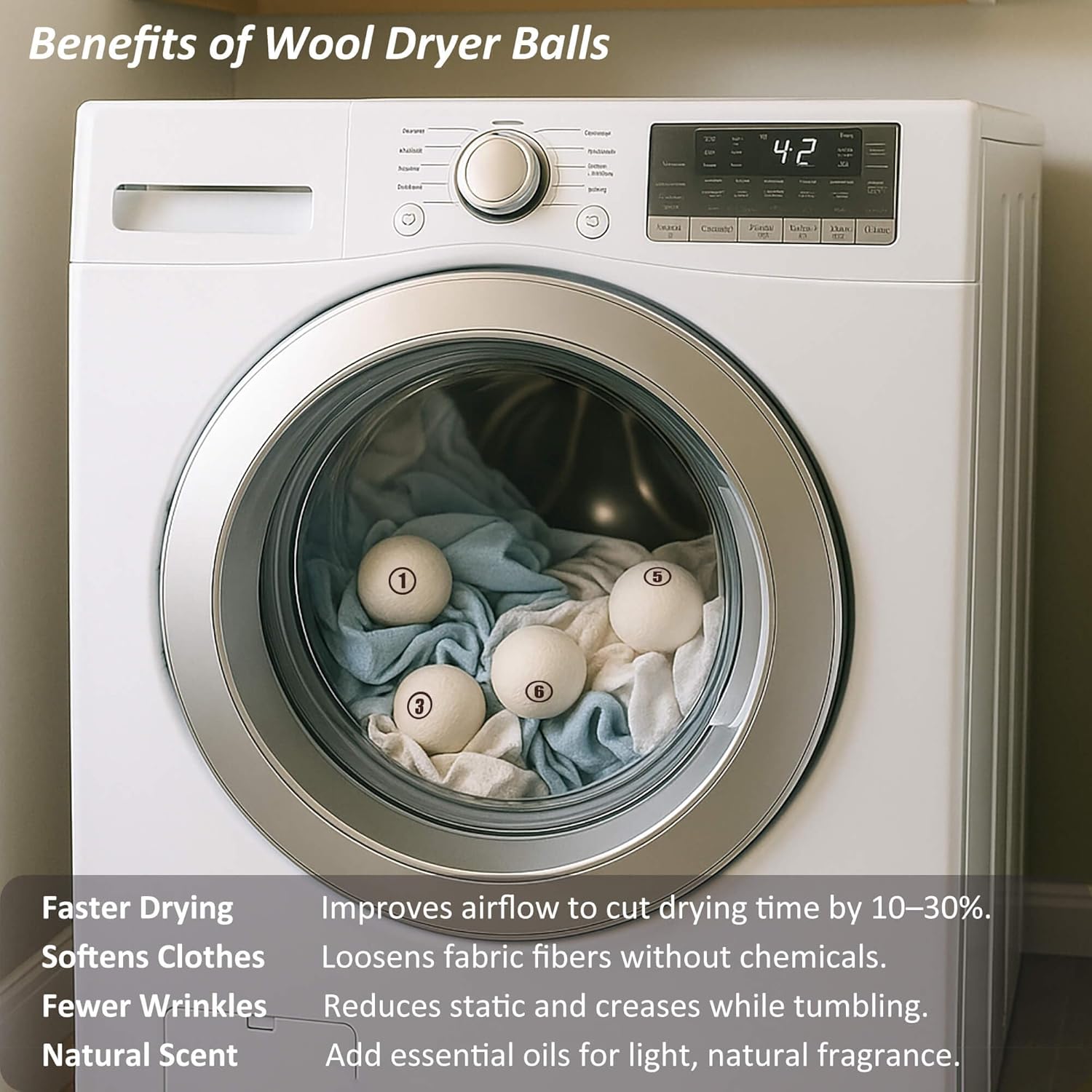 Sheep Wool Dryer Balls 12 Pack L(2.3") Premium Natural Fabric Softener, Reusable Laundry Dryer Balls for Reducing Drying Time, Static and Wrinkles, Eco-Friendly – 100% New Zealand Wool
