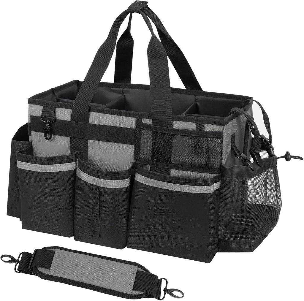 Wearable Cleaning Caddy, Cleaning Caddy Supplies Organizer with Handle & Shoulder Straps for Housekeepers, Under Sink & Car Cleaning Tool Organizers Bag with 4 Foldable Divider (MediumGrey)