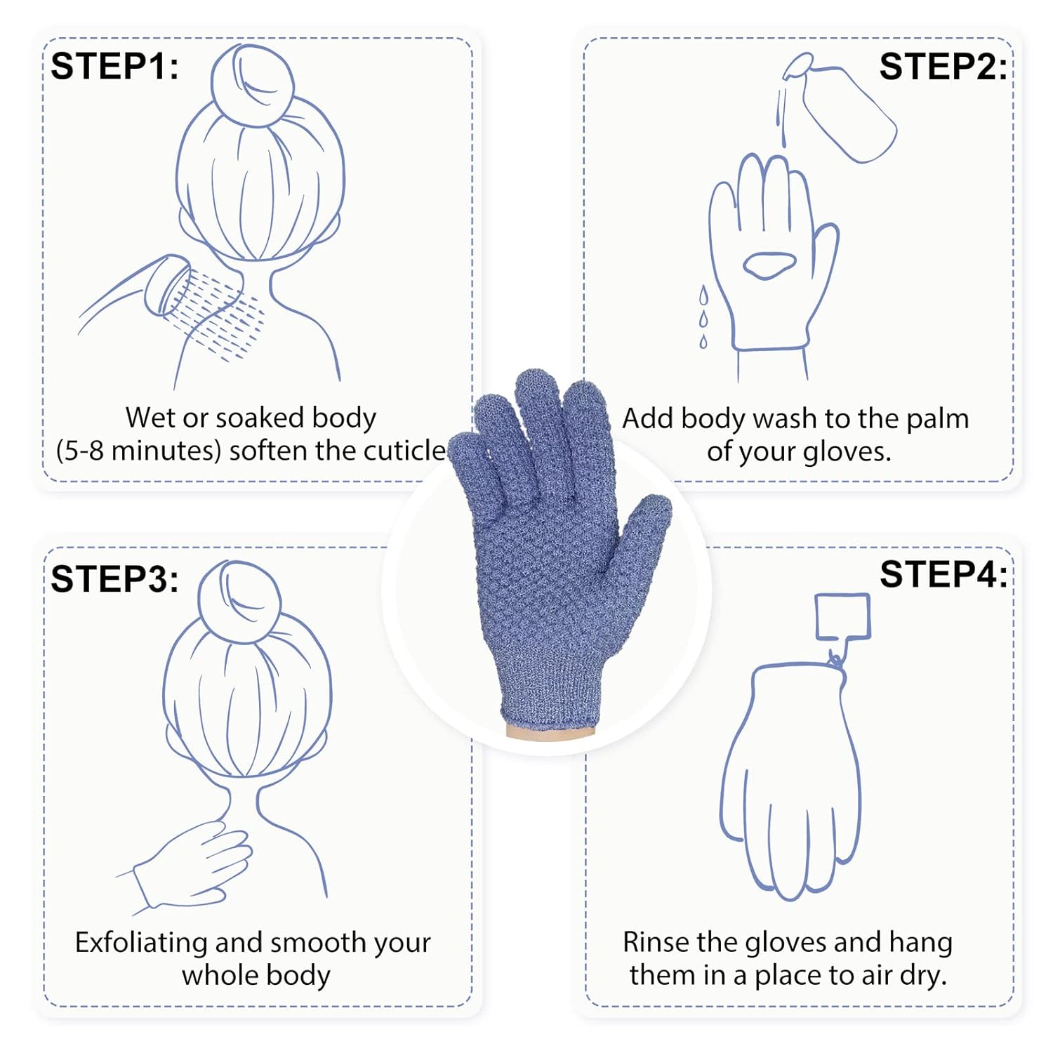 Evridwear Exfoliating Glove for Shower Man and Women, Dual Texture Bath Body Scrub Gloves Dead Skin Cell Remover for Massage (3 Pairs Heavy)