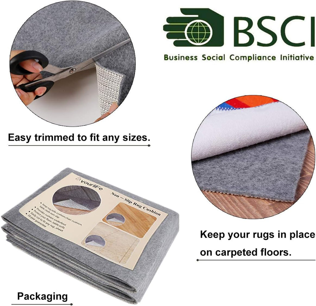 Non Slip Rug Pad Grippers - Square 4x4, 1/8" Thick, (Felt + Rubber) Double Layers Area Carpet Mat Tap, Provides Protection and Cushioning for Hardwood or Tile Floors