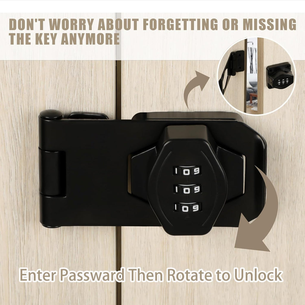 Password Rotary Hasp Locks, Digit Combination Lock Door Security Slide Latch Door Lock for Drawers, File Cabinets, Cabinets, Interior Doors, Barns, Garage Doors, Fence (3 Inch)
