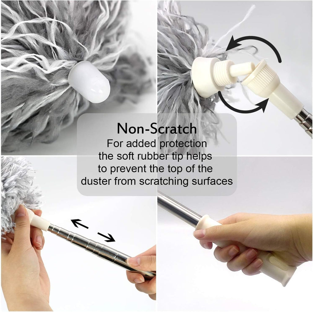 Microfiber Ceiling Fan Cleaner with 30–100" Telescopic Pole – Extendable Duster for High Ceilings and Fans, Bendable Washable Head, Reusable Cleaning Tool for Furniture, Cars, Keyboard