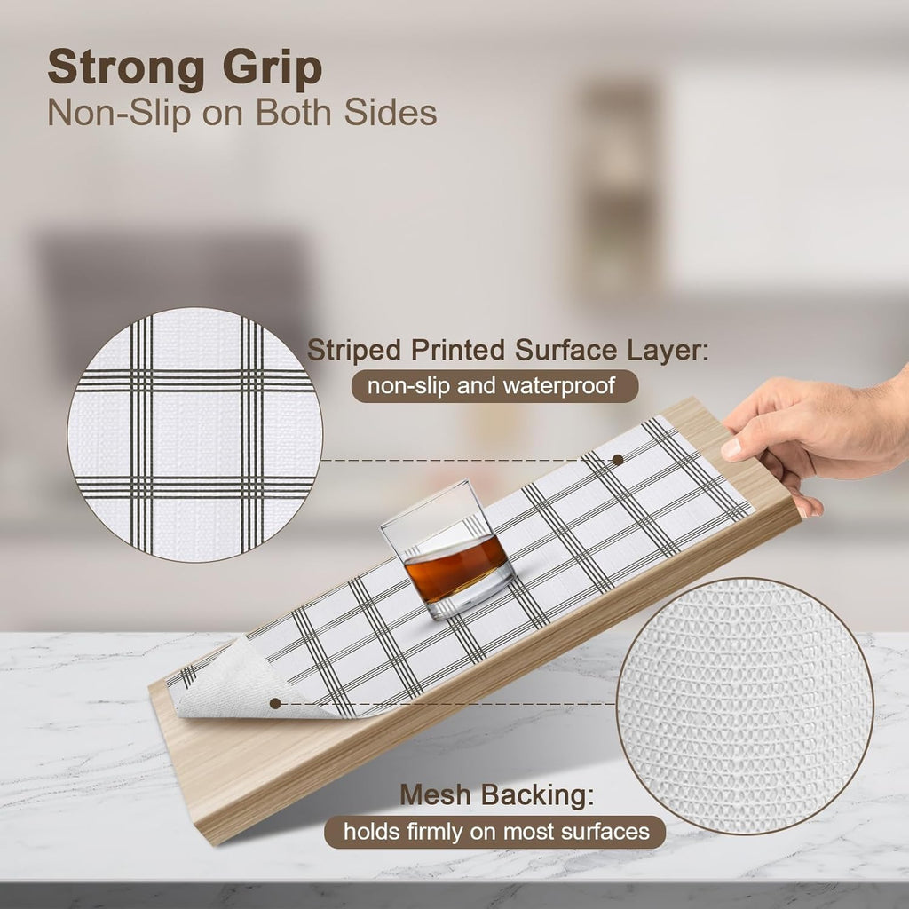 OcePor Non-Adhesive Drawer and Shelf Liner 12IN x 30FT，Non Slip Cabinet and Cupboard Liner, Kitchen Cabinet Liners for Shelves, Waterproof Drawer Shelf Liners for Cabinets/Bathroom Cupboard, Stripe