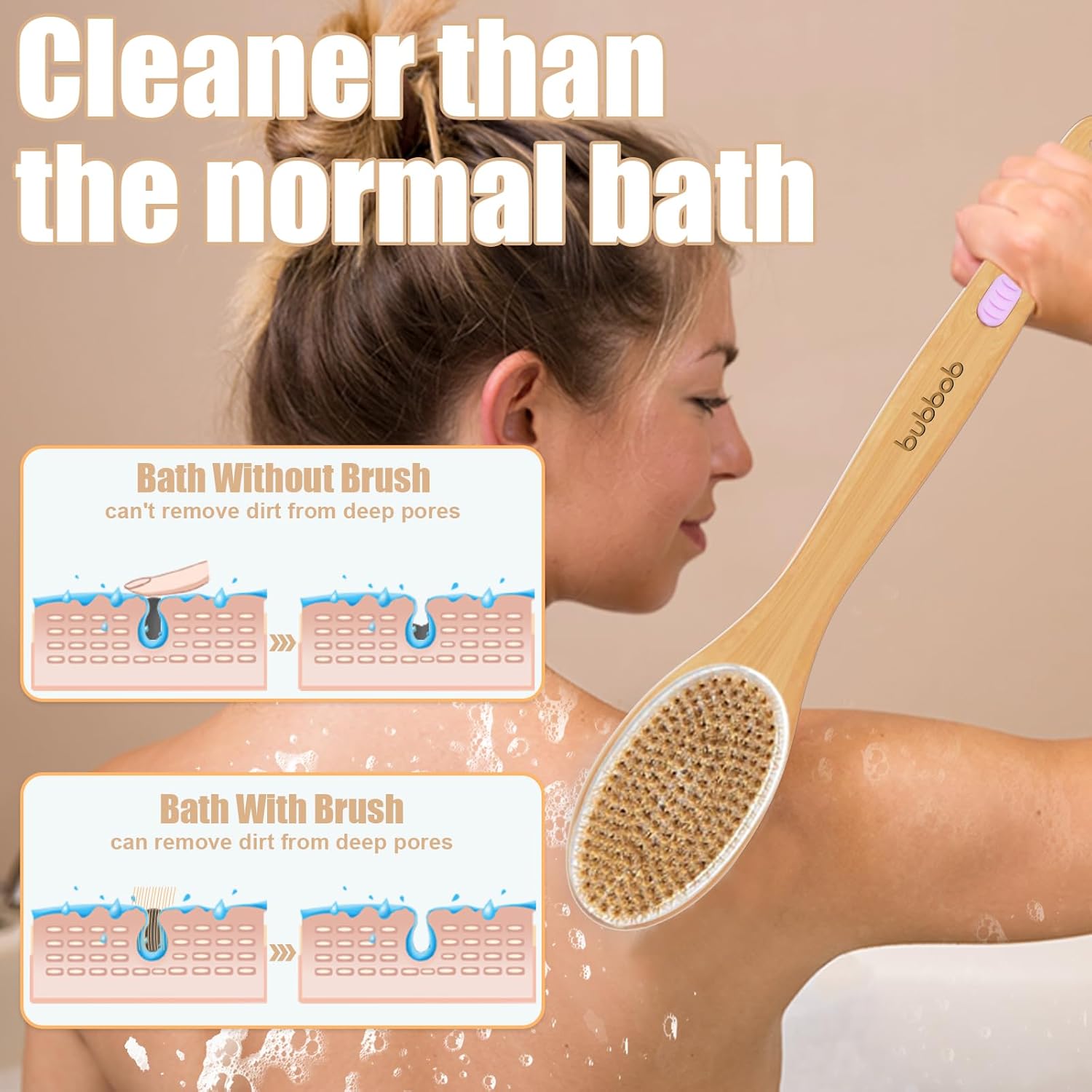 Back Scrubber for Shower,Bath Brush with Long Handle,Bath Brush Body Exfoliator for Wet or Dry Brushing,Men and Women (Purple)