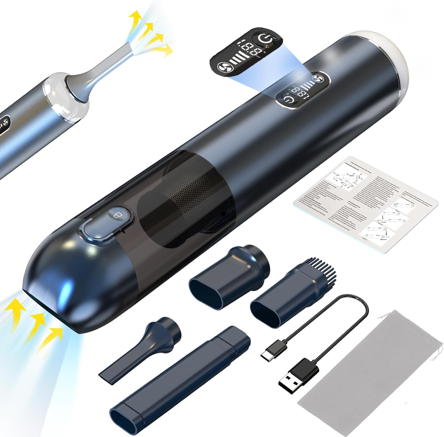 TEZILON Car Vacuum Cleaner 18000Pa Powerful Suction HEPA Filter, Portable Cordless Handheld Vacuum Vehicle Home with LED Display Air Duster Rechargeable Lightweight Multi-Nozzles for Pet Hair Keyboard