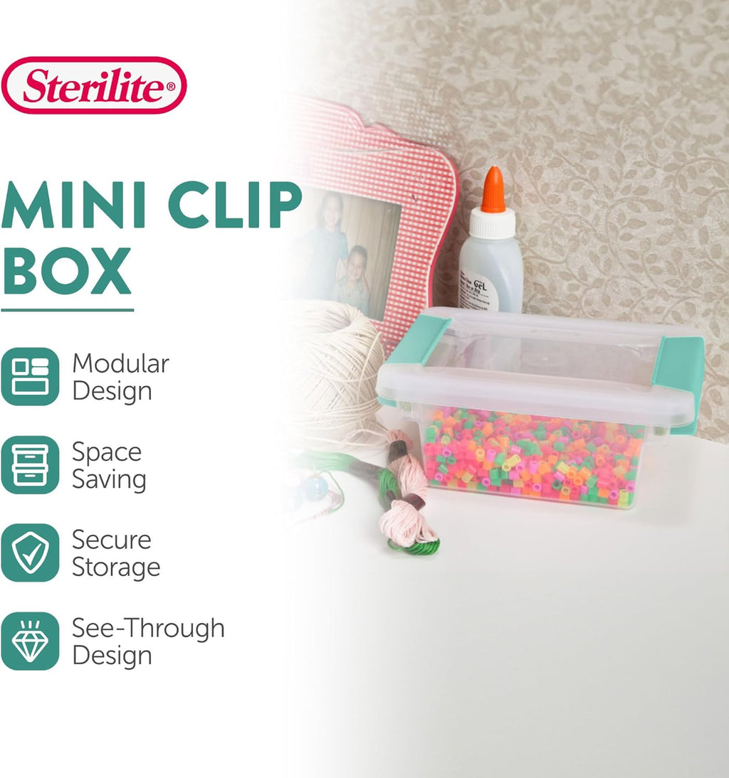 Sterilite 24-Pack Clip Box, Stackable Clear Plastic Bins with Latching Lids, Mini - Writing, Arts or Crafts Supplies Storage Containers for Home, Office, Classroom and Workshop Organization
