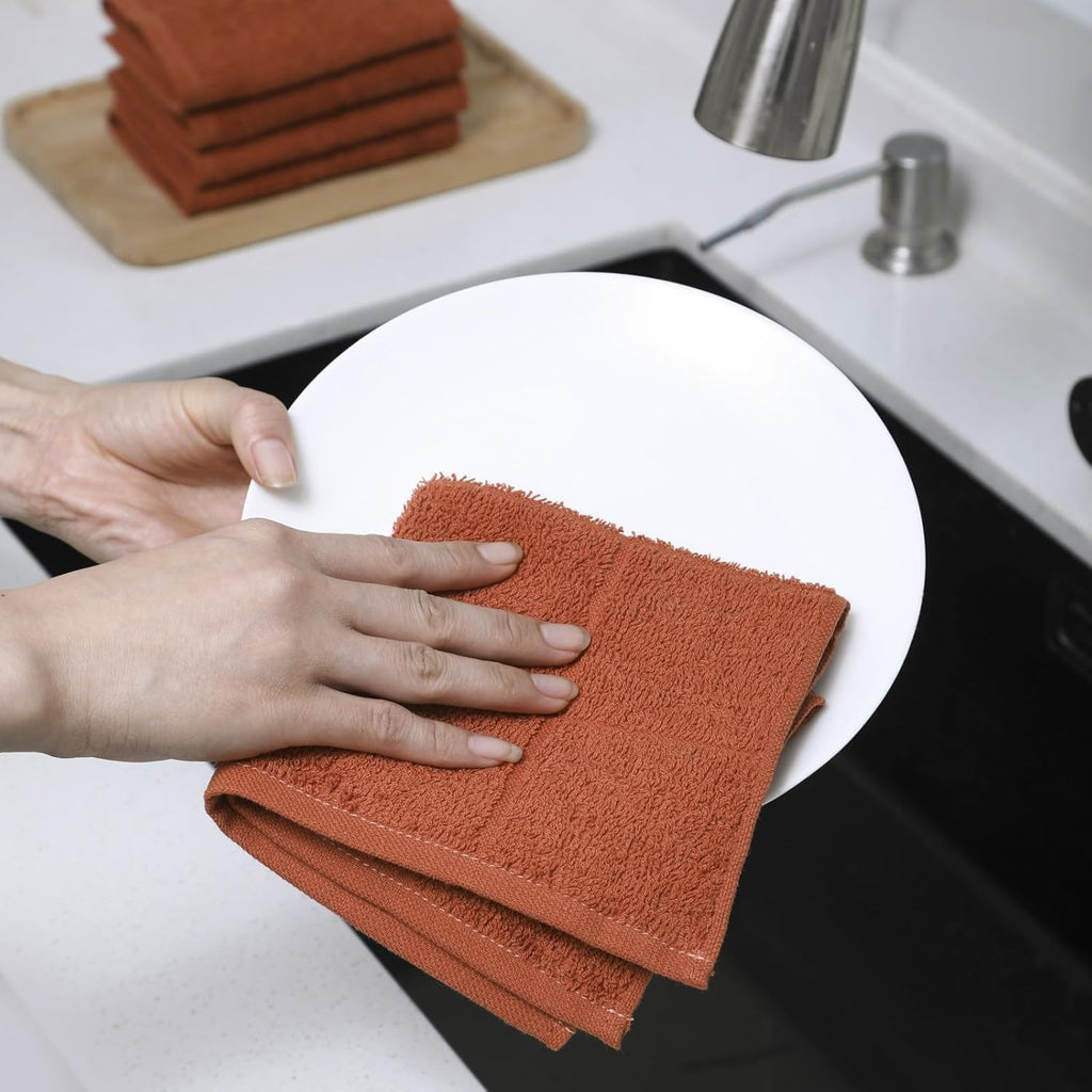 Glynniss Kitchen Dish Cloths Highly Absorbent Dish Rags 100% Cotton Wash Cloths for Washing Dishes (Rust, 50)