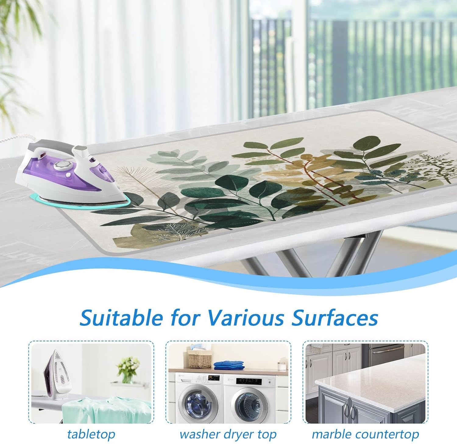 Ironing Mat Portable Ironing Pad Ironing Blanket for Table Top Heat Resistance Double-Side Using Travel Large 47.2 x 27.6 Inch Foldable Lightweight Beige Boho Style Leaves