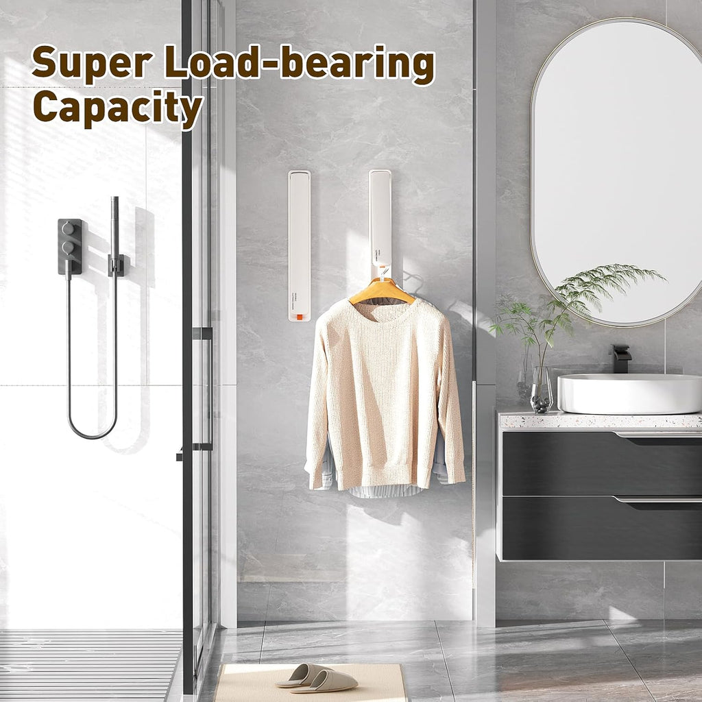 Clothes Drying Rack, Laundry Room Wall Mounted Retractable Clothes Hanger Drying Rack, Laundry Clothing Drying Rack Folding Indoor or Outdoor, Easy Installation Aluminium Dryer, 2pcs(White)