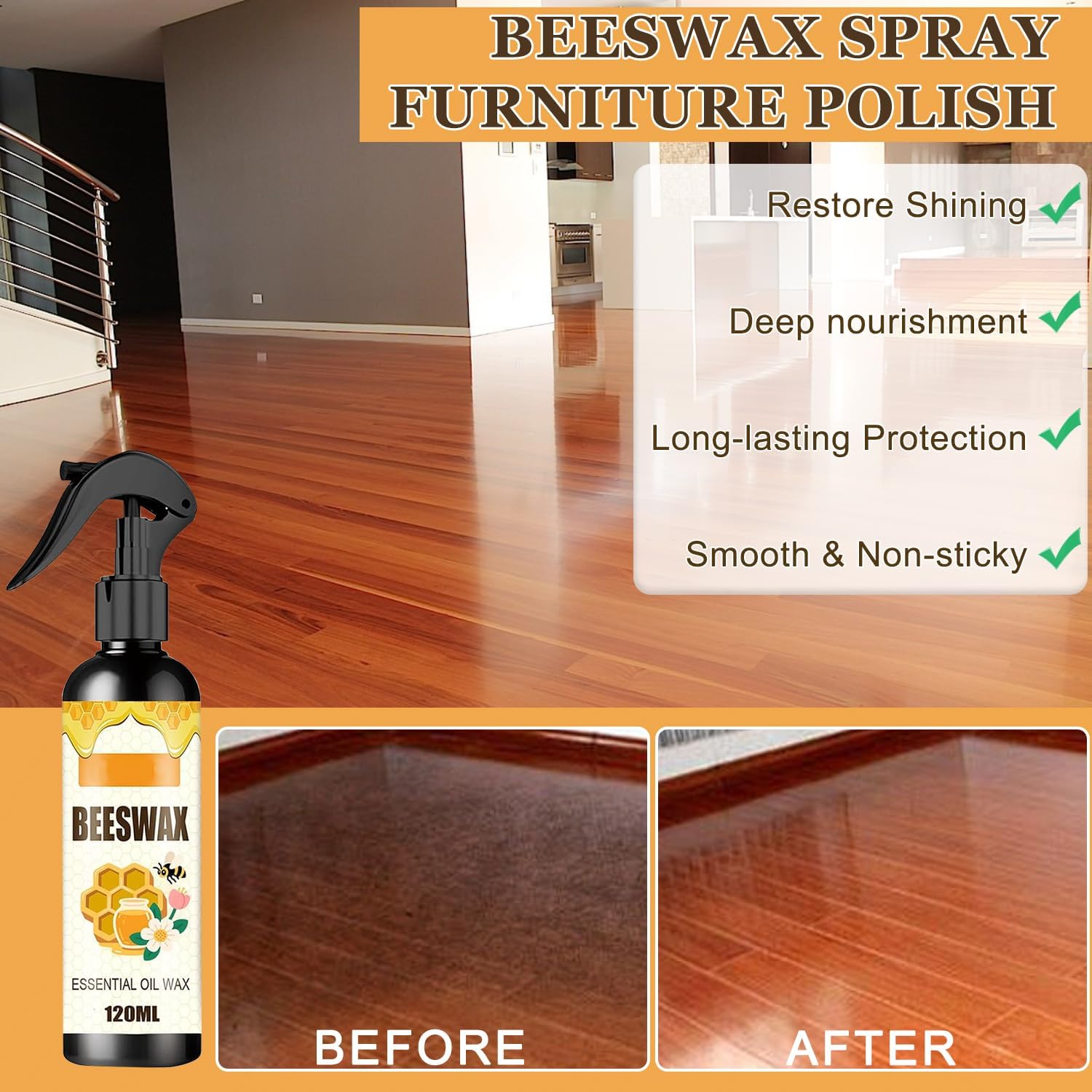 2PCS Beeswax Spray,Natural Furniture Polish,Beeswax Spray Cleaner, Wood Polishing for Furniture,Living Rooms,Kitchens,Tables, Cabinets