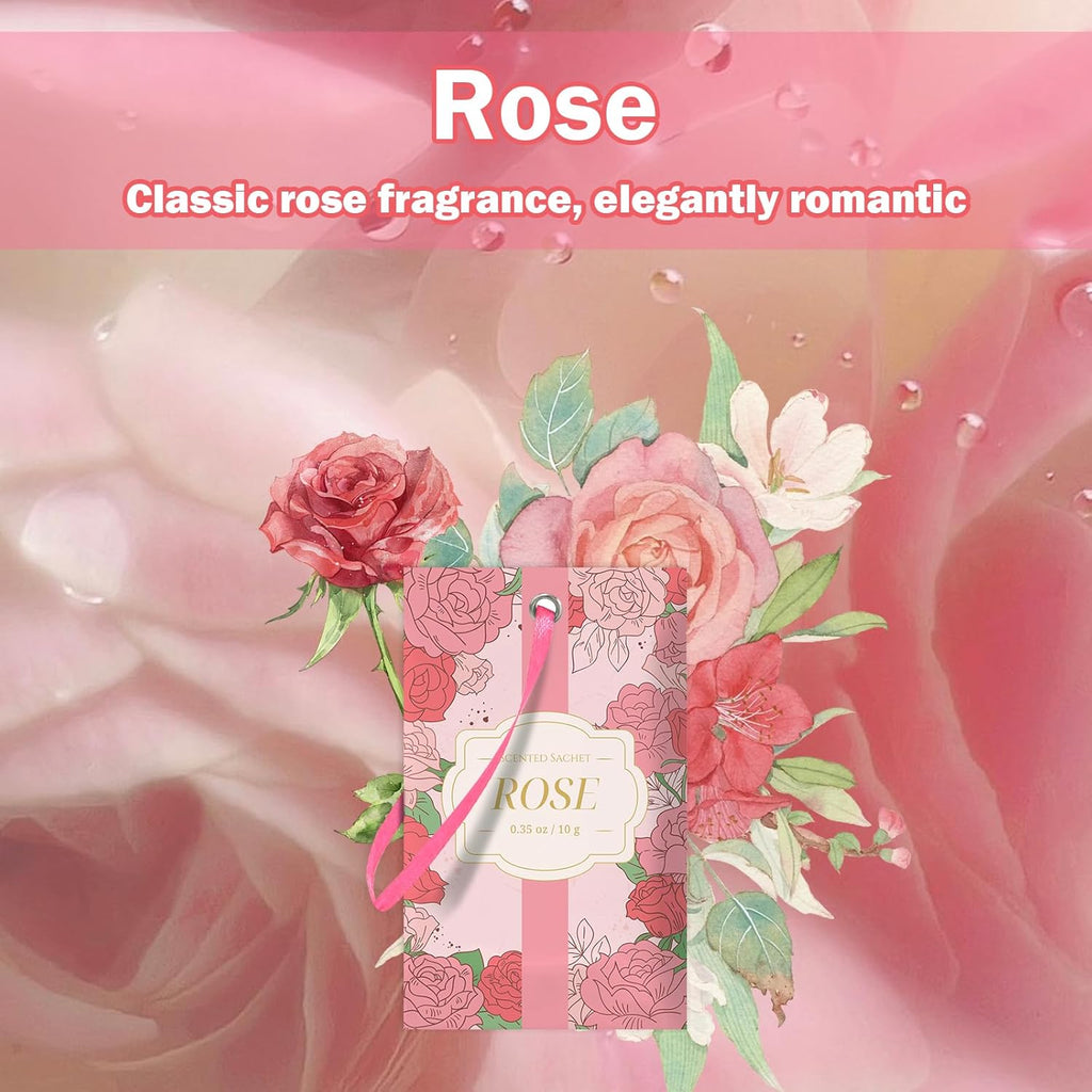 SCENTORINI Scented Sachets for Drawers and Closets, Rose Scent 14 Pack, Long-Lasting Sachets Bags Wardrobe Freshener, for Drawers, Closets, Cars