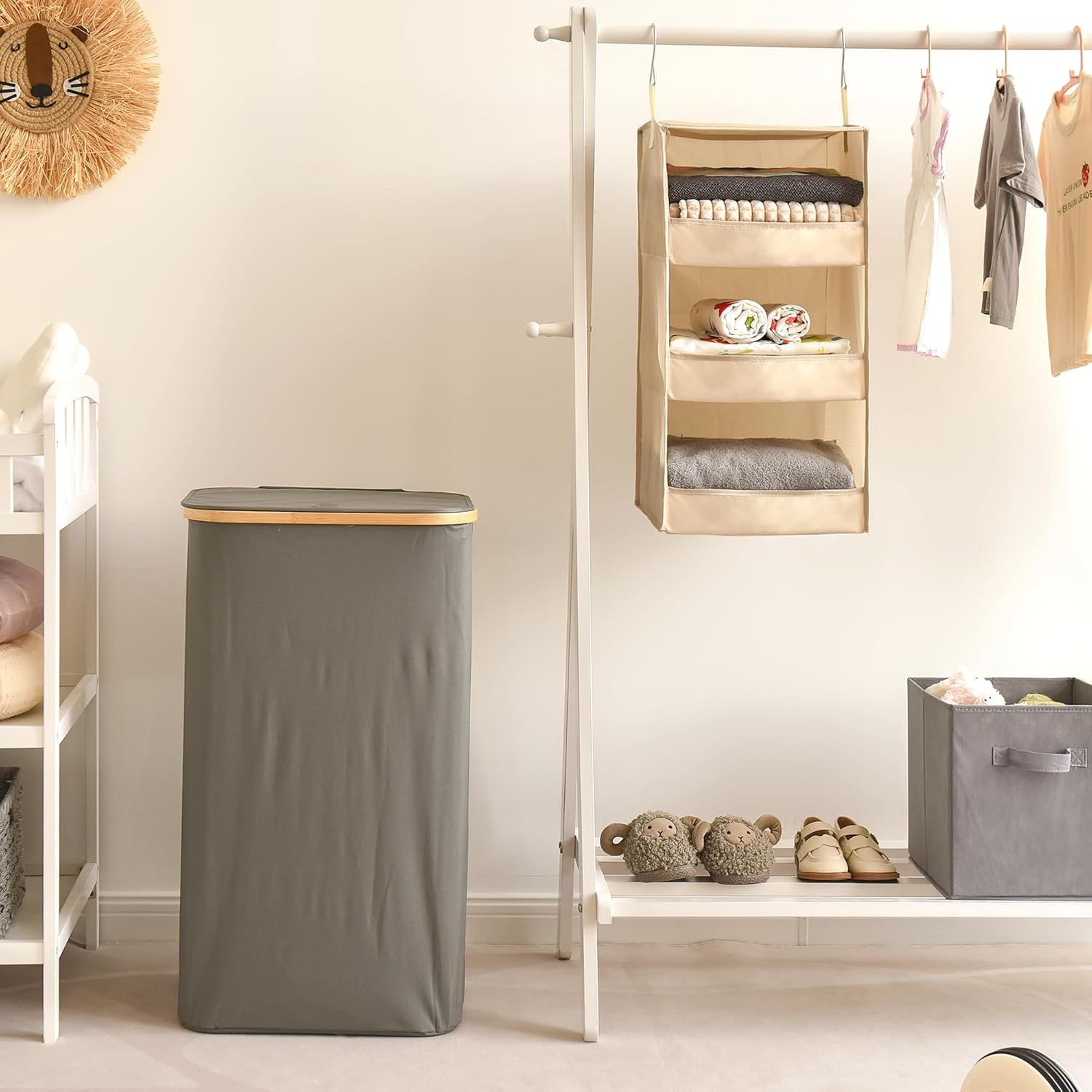 GRANNY SAYS 3-Shelf Hanging Closet Organizer, Closet Organizers and Storage, Closet Storage Hanging Shelves, Clothes Organizer for Closet, Closet Hanging Organizer, Hanging Storage Organizer, Khaki