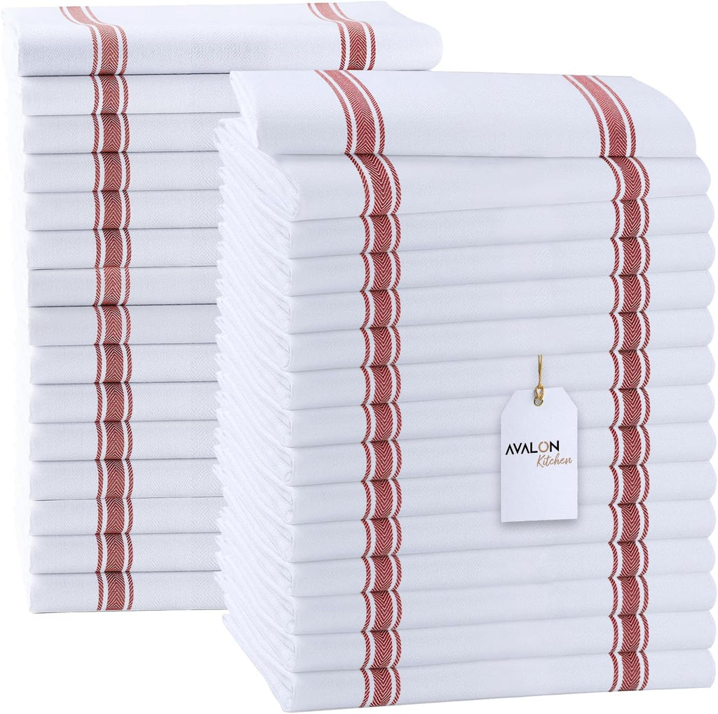 Dish Towels Set (Value Pack of 30) Size 15x25 Inch, 100% Cotton Soft & Absorbent Linen Kitchen Towels, Tea Towels, Reusable Cleaning Cloths for Household Cleaning (Red)