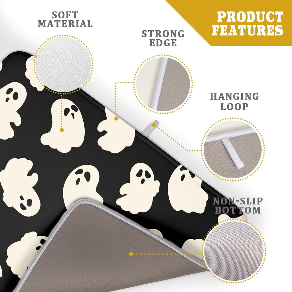 Halloween Ghosts Dish Drying Mat for Kitchen Counter Halloween Cute Ghost Drying Dish Mat 18”x24” Absorbent Microfiber Reversible Kithchen Mats for Countertop Fast Dry Dish Draining Mats for Halloween