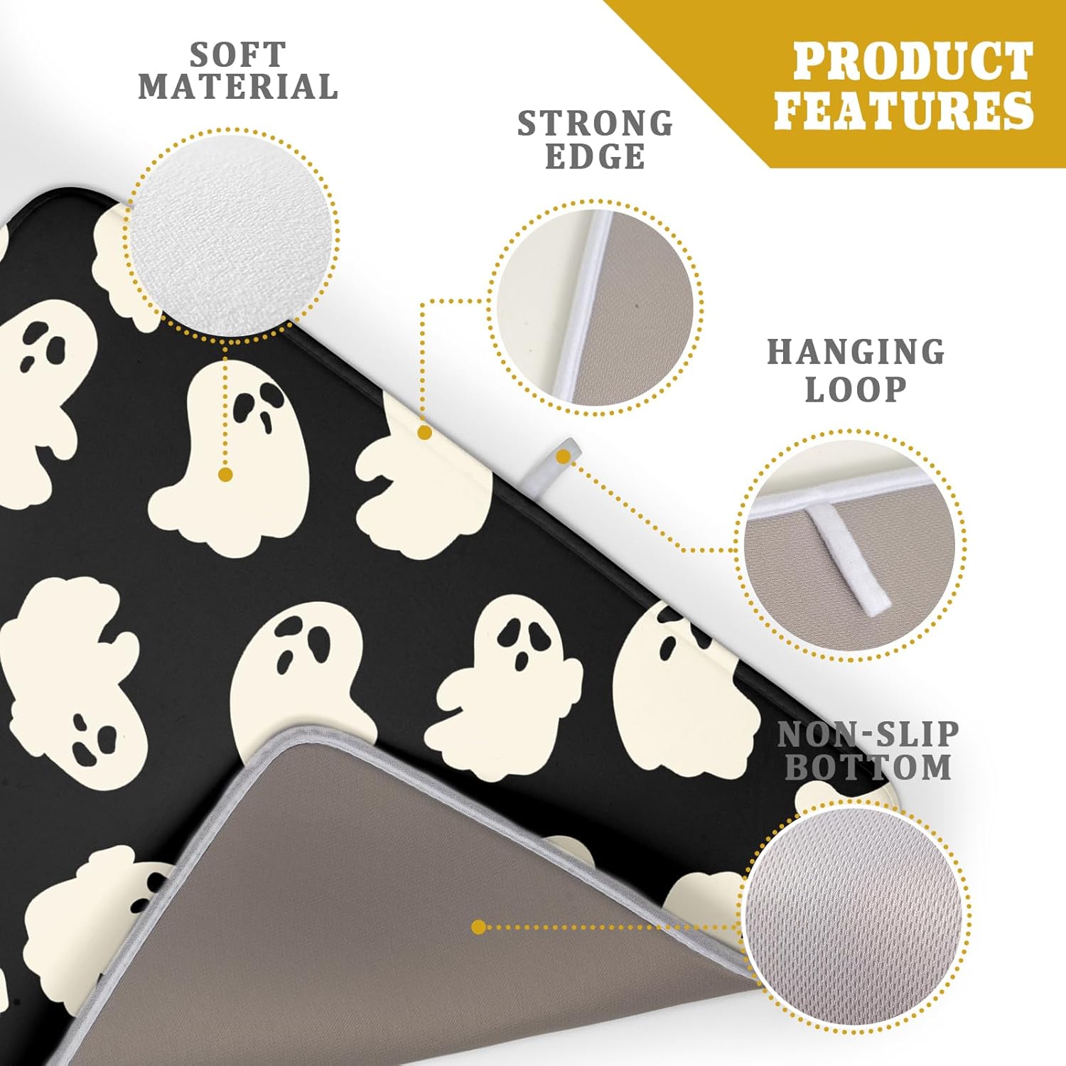 Halloween Ghosts Dish Drying Mat for Kitchen Counter Halloween Cute Ghost Drying Dish Mat 18”x24” Absorbent Microfiber Reversible Kithchen Mats for Countertop Fast Dry Dish Draining Mats for Halloween