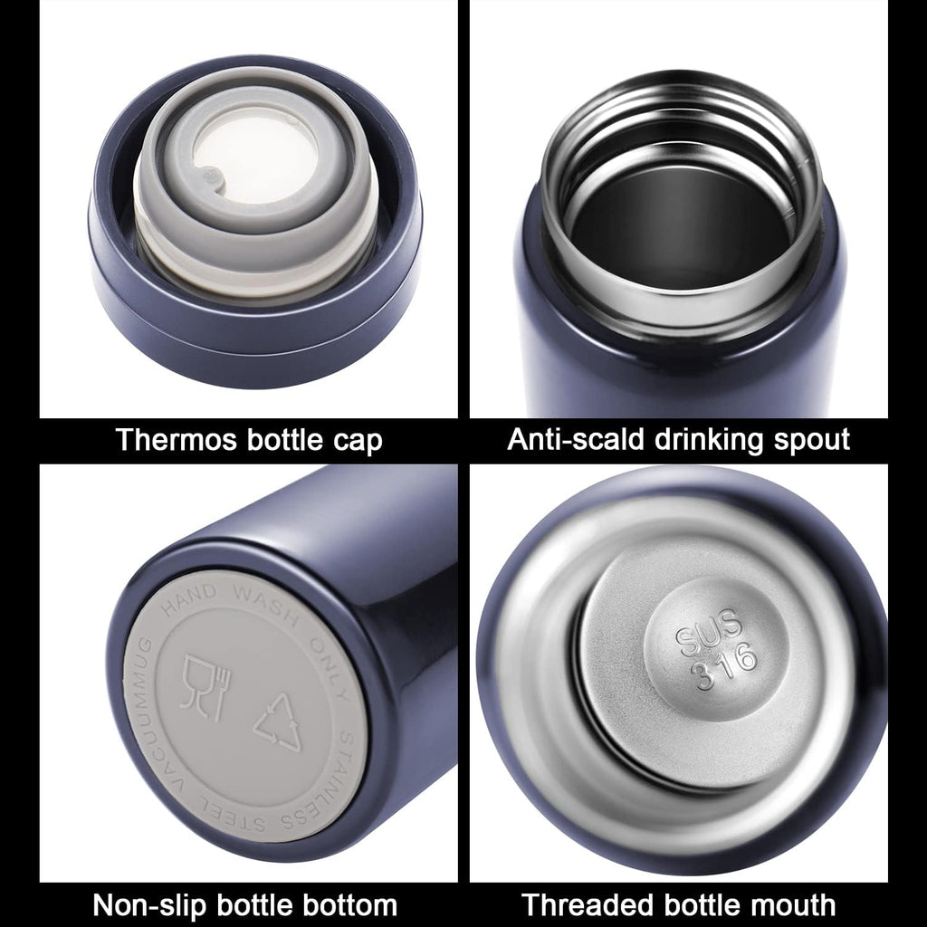 Mini Thermos Cute Water Bottle - 7 oz Tiny Insulated Vacuum 18/10 Stainless Steel Small Flask - Leak Proof & Spill Proof & Keeps Cold and Hot for Drink, Coffee, Tea - Blue