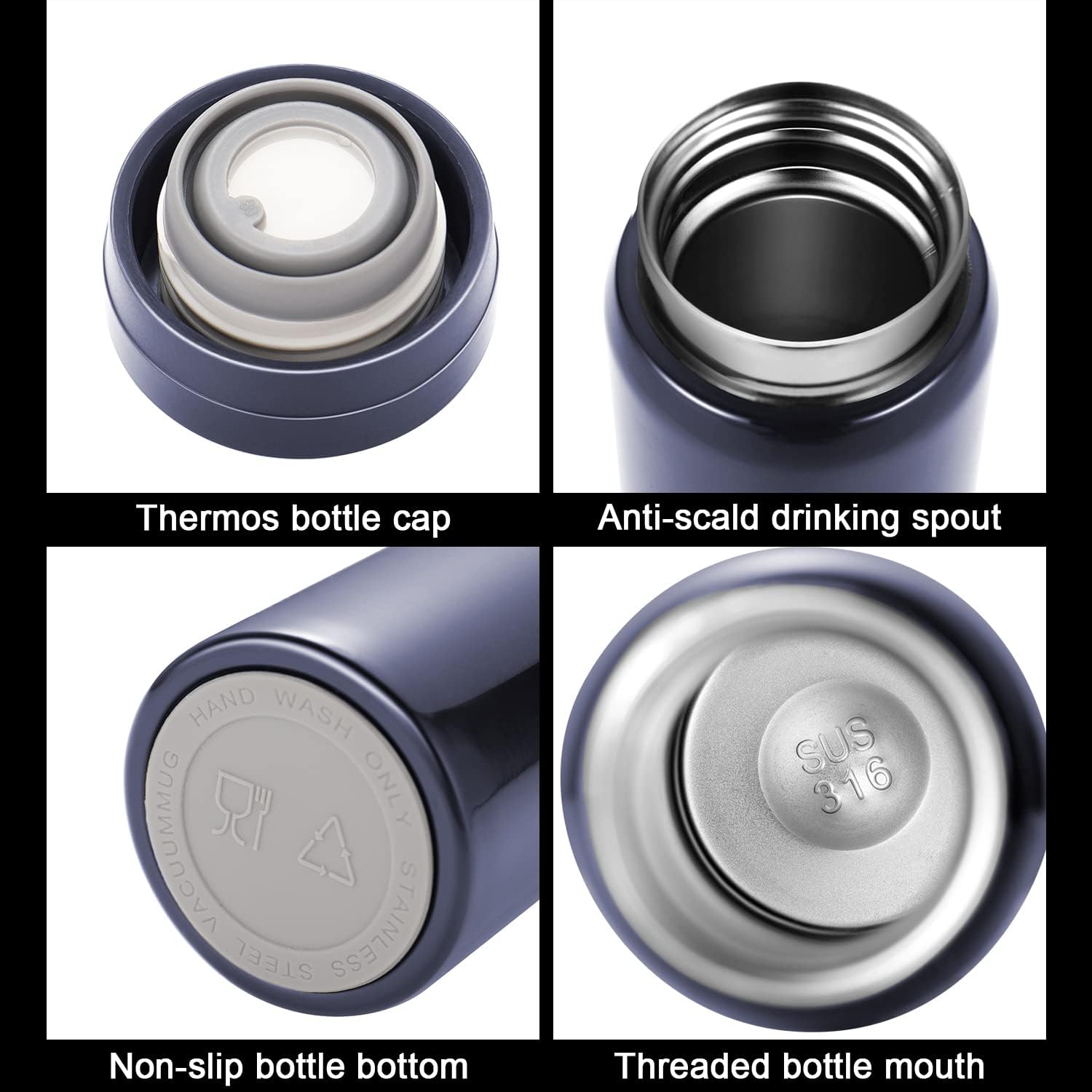 Mini Thermos Cute Water Bottle - 7 oz Tiny Insulated Vacuum 18/10 Stainless Steel Small Flask - Leak Proof & Spill Proof & Keeps Cold and Hot for Drink, Coffee, Tea - Blue