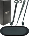 4 in1 Candle Accessory Set with Storage Tray Plate, Candle Wick Trimmer, Candle Wick Snuffer, Candle Wick Dipper, Great for Scented Candles Lovers (Matte Black)