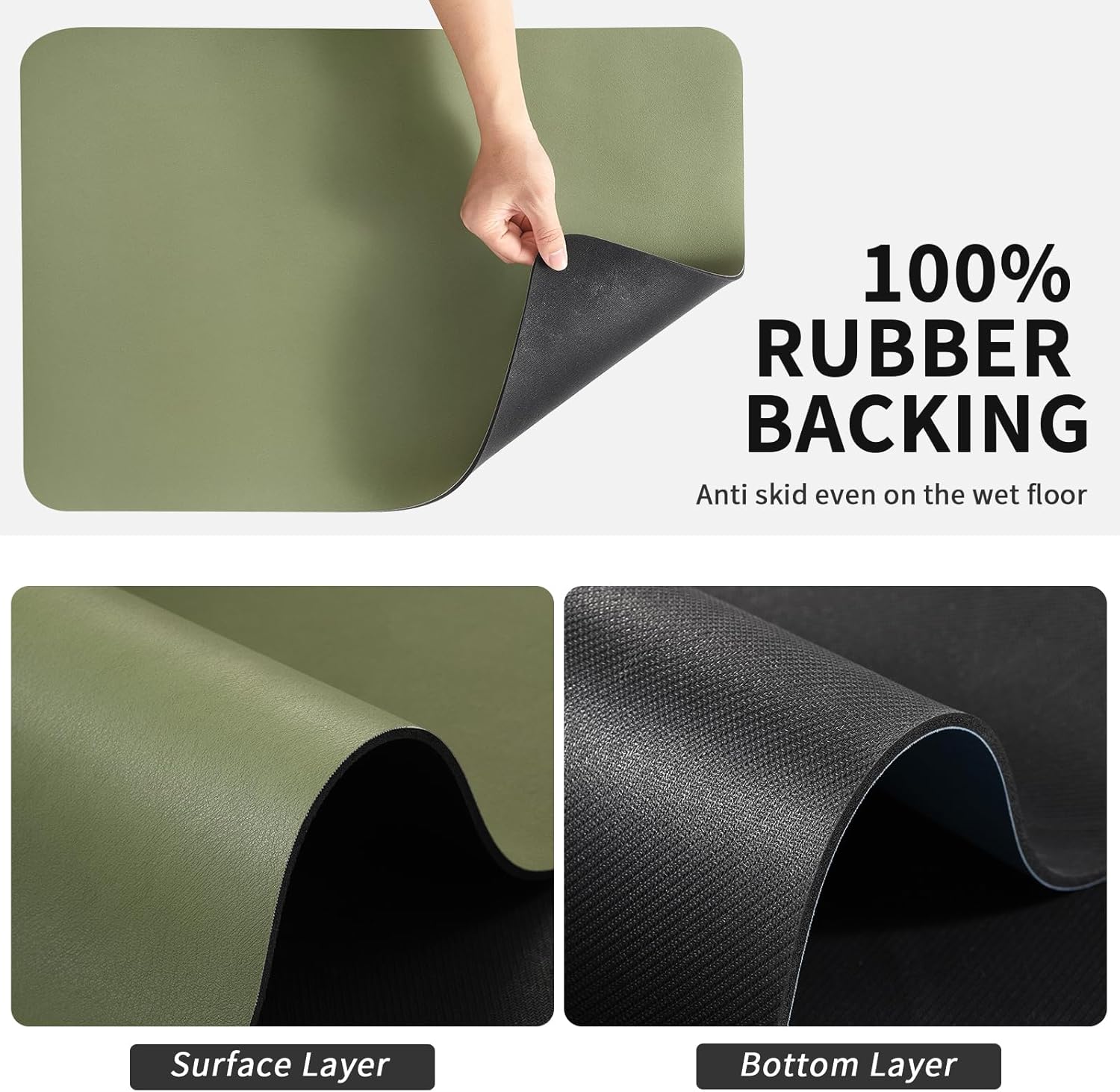 Dish Drying Mat for Kitchen Counter, Heat Resistant Drainer Mats with Non-slip Rubber Backed, Hide Stain Kitchen Super Absorbent Draining Mat, Easy to Clean Dish Rack Pad, Green 18"x24"