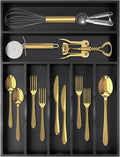Silverware Organizer Bamboo Kitchen Drawer Organizer Utensil Organizer Silverware Holder Cutlery Organizer in drawer Flatware Organizer Tray (Black 7 Slots)