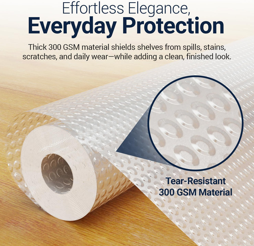 Refrigerator Liners for Shelves by Linda’s Essentials - Easy to Clean Fridge Liner with Spill Protection Fridge Shelf Liners & Drawer Liner, Nonslip BPA-Free Refrigerator Mats (Clear Roll)