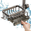 Sink Organizer Rack for Kitchen and Bathroom, 2024 New Kitchen Sink Faucet Organizer with Drip Tray Faucet Sponge Holder (Grey, Left)
