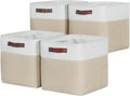 Univivi 12x12 Storage Cube Bins set of 4 Cube Organizer with Handles|Hard Bottom Fabric Closet Storage Organizer Baskets for Shelves (Khaki)