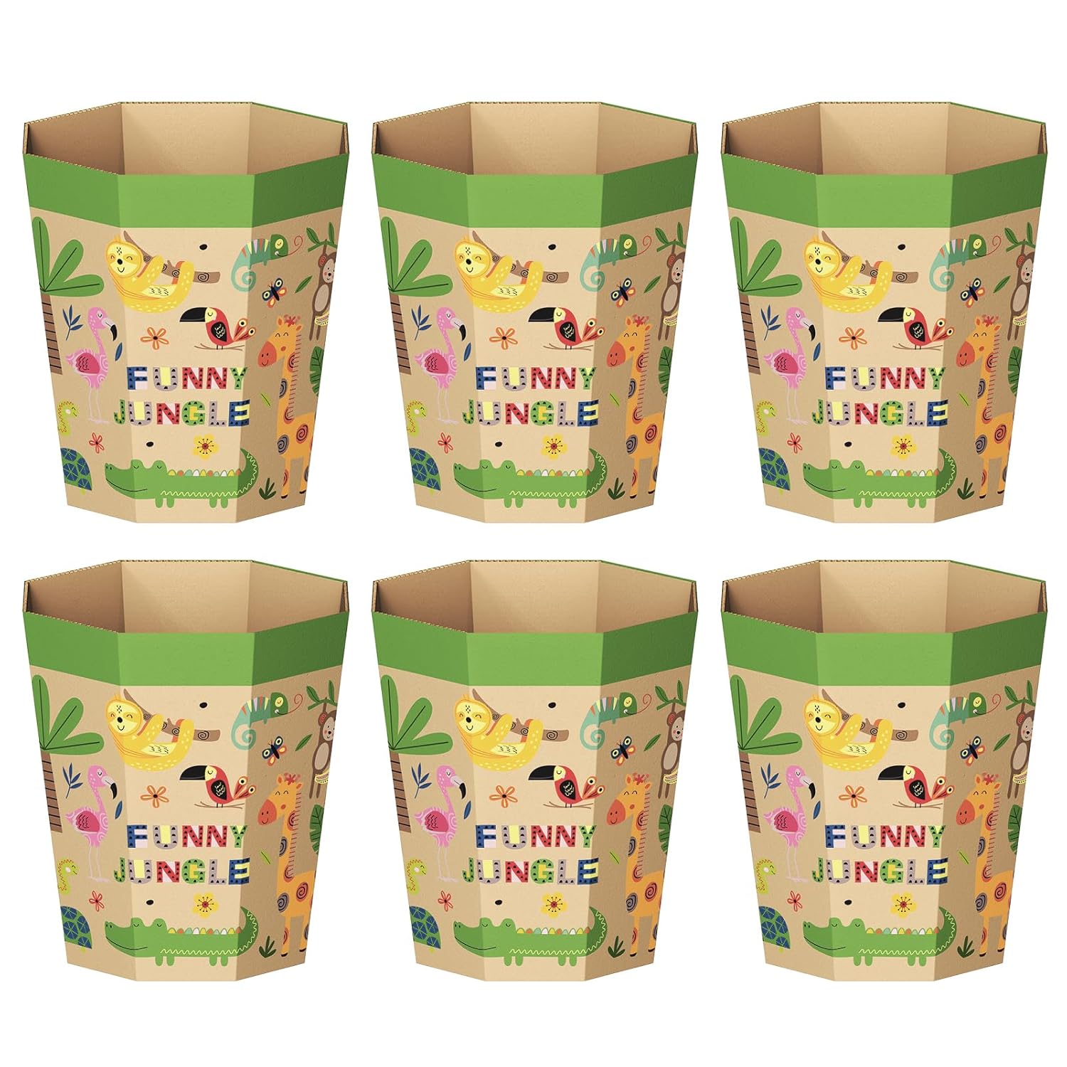6-Pack Cardboard Trash Can – Foldable, Recyclable, Plastic-Free & Reusable Small Waste Paper Basket for Kids - Garbage Bin Perfect for Bedrooms, Playrooms, Children's Room & Outdoor (3.2 Gallon)
