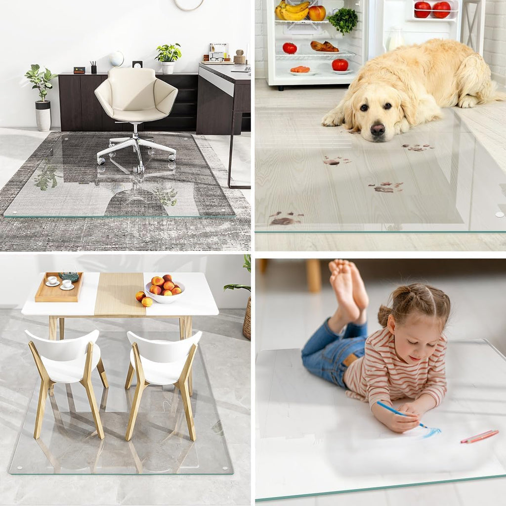 [Tempered Glass] 48" x 60" Glass Chair Mat, Heavy Duty Hard Tempered Glass Mat with Round Corner and Polished Edge, Transparent Glass Office Chair Mat for Office and Home Hard Floor or Carpeted