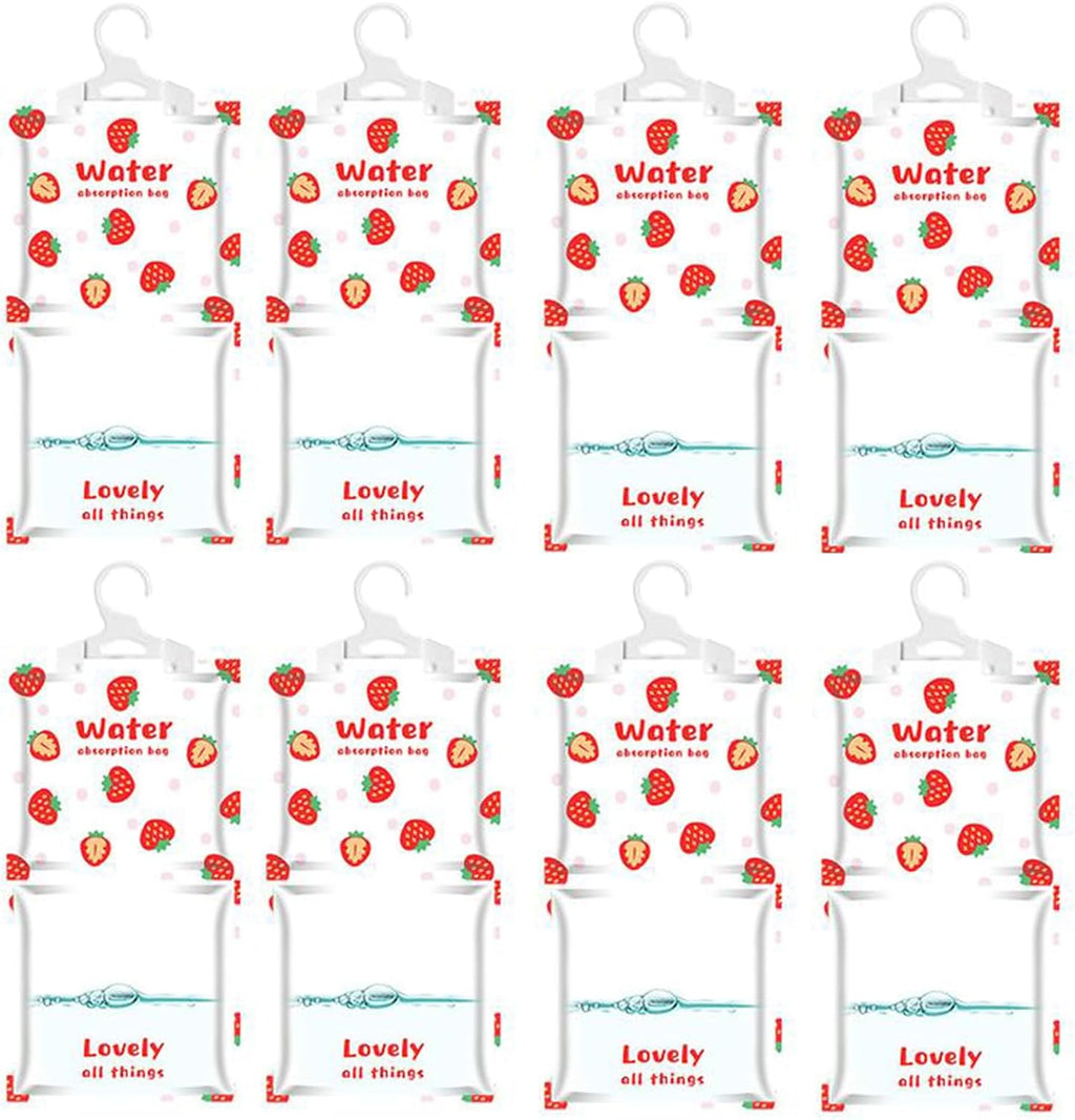 AOPANDA Moisture Absorbers Packets, 8 Pack - Eliminates Musty Odors for Fresher, Cleaner Air, Humidity Packs, Dessicant Packets, Hanging Closet Dehumidifier Bags(strawberry）