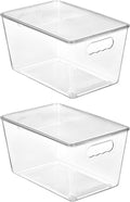 Vtopmart 2 Pack Clear Stackable Storage Bins with Lids, Large Plastic Containers with Handle for Pantry Organizer and Storage,Perfect for Bathroom,Cabinet,Kitchen,Fridge,Closet Organization