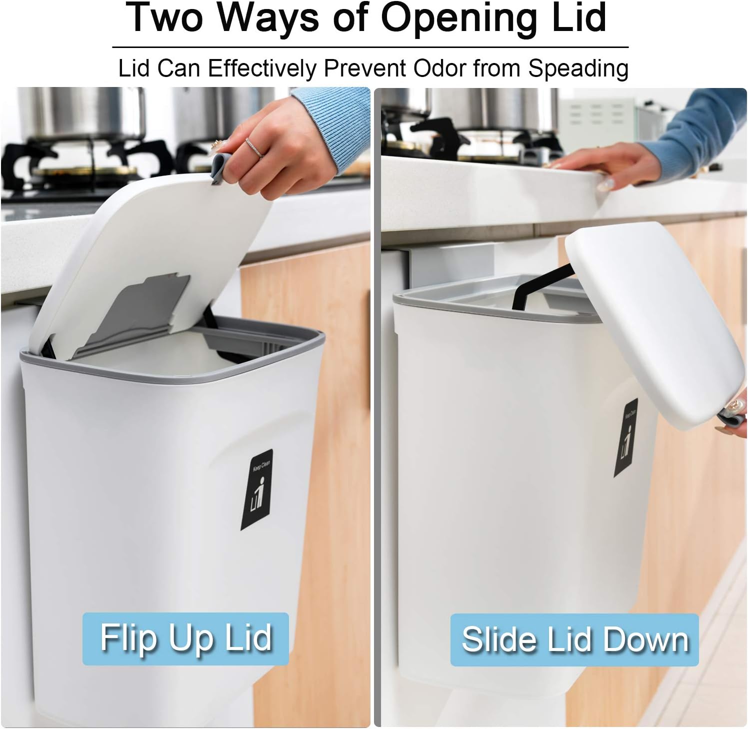 Tiyafuro 2.4 Gallon Kitchen Compost Bin for Counter Top or Under Sink, Hanging Small Trash Can with Lid for Cupboard/Bathroom/Bedroom/Office/Camping, Mountable Indoor Compost Bucket, White