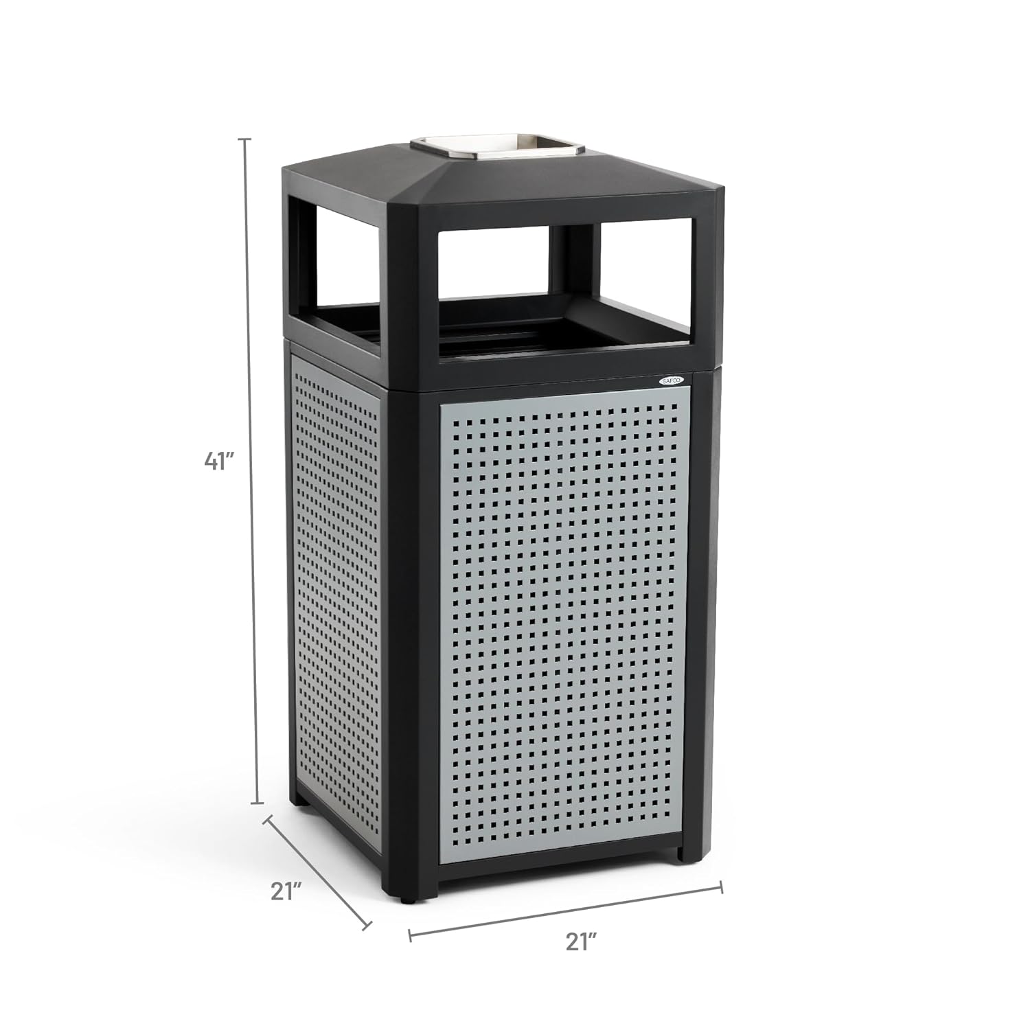 Safco Evos Steel Trash Can, 38 Gallons, Indoor and Outdoor Use, Commercial Garbage Can with Plastic Liner and Ashtray