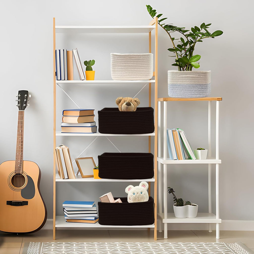 COMFY-HOMI 13" x 8.5" x 5.1" Storage Baskets for Organizing | Cotton Rope Woven Basket | Toy Storage Bin Box | Basket for Shelves, Closet Organizer Bin, Decorative Closet Shelf, 3 Pack, All Black