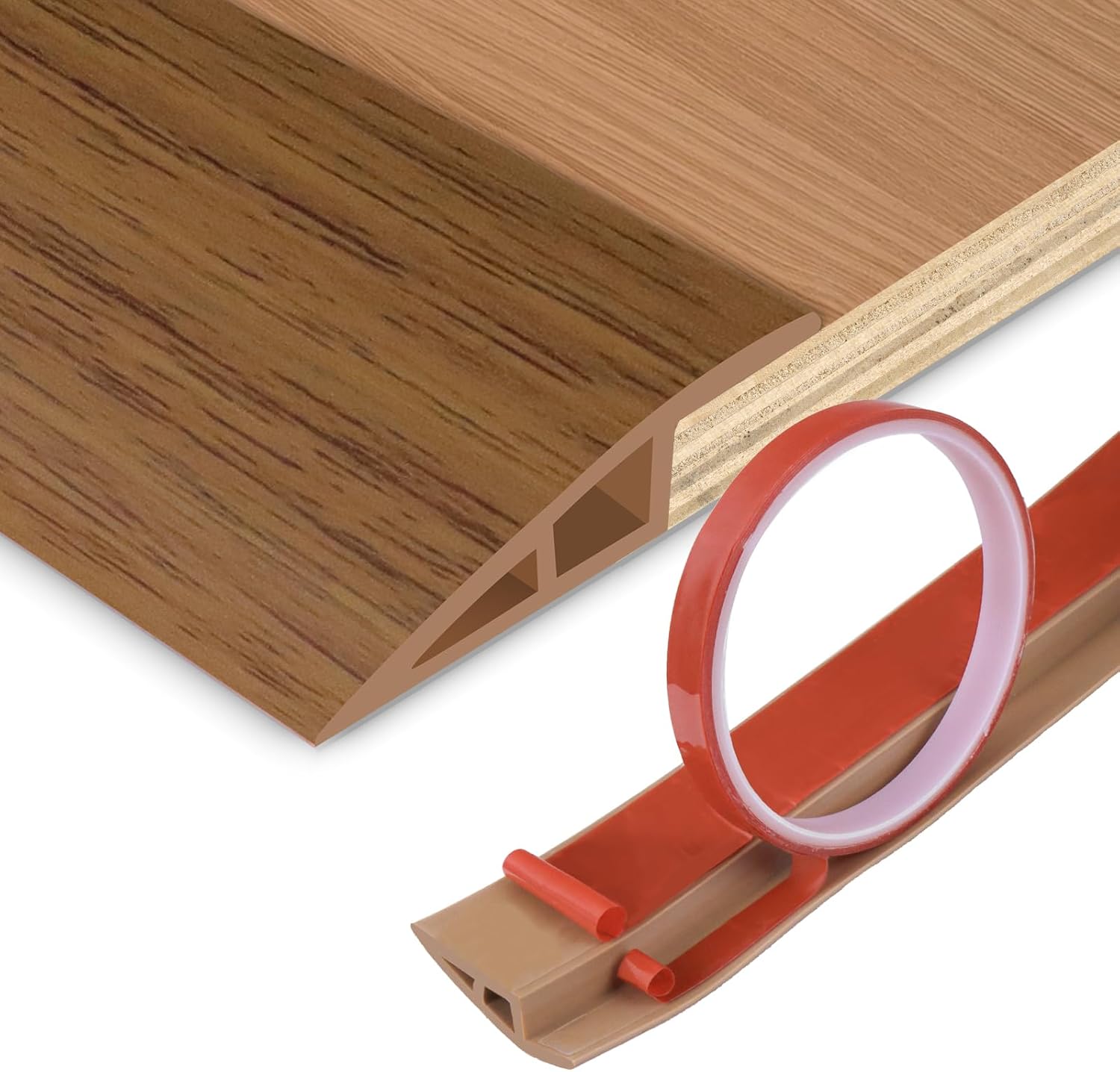 Floor Transition Strip Vinyl Door Threshold Ramp Self Adhesive Carpet Edging Strip Doorway Edge Trim, Overlap Edge Reducer for Laminate Carpet, Floor, Tile (Orange Oak, 2/5" to 3/5", 10Ft)