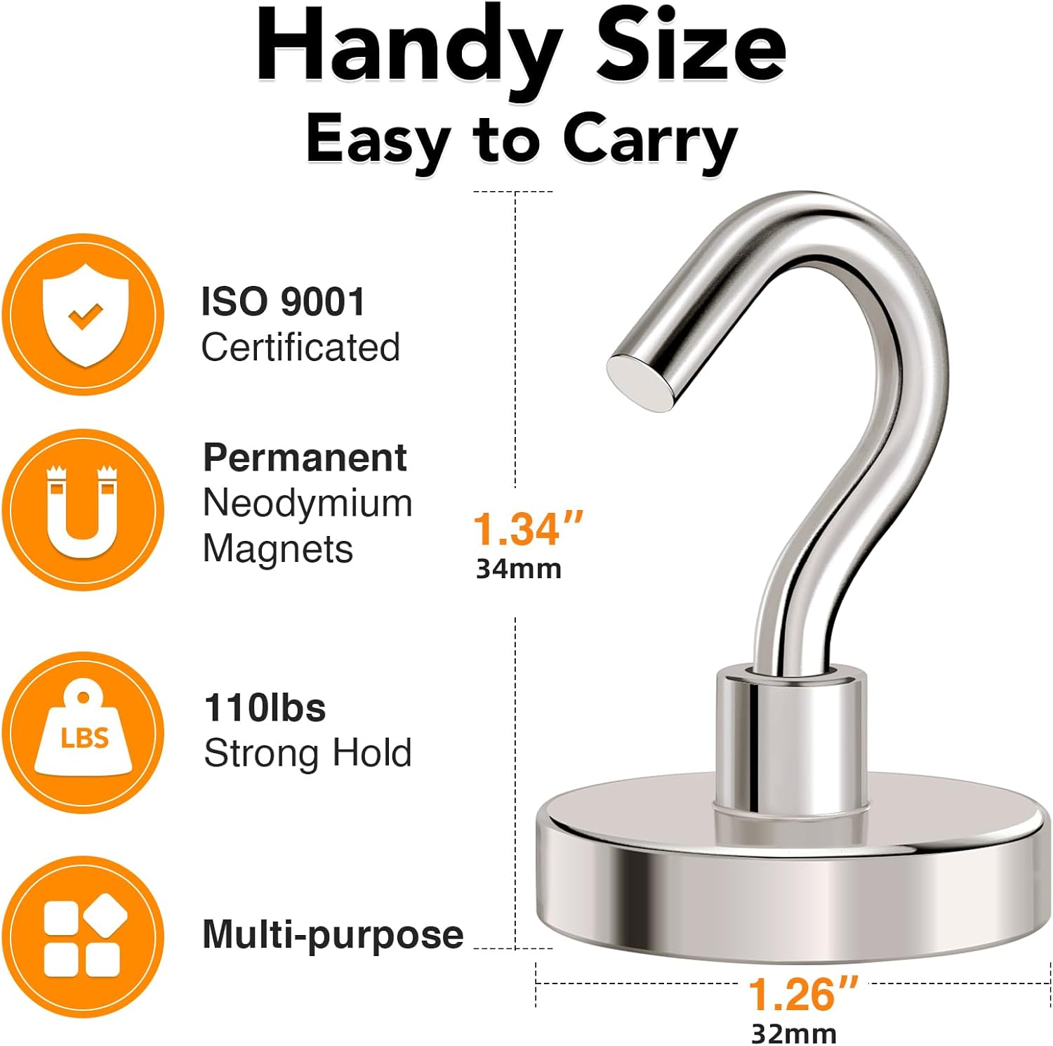 MIKEDE Magnetic Hooks Heavy Duty,110LB+ Strong Magnet with Hook, Super Neodymium Cruise Hooks, Locker Organizer Industrial Hooks for Hanging, Magnetic Hanger for Cruise, Grill - 8 Pack