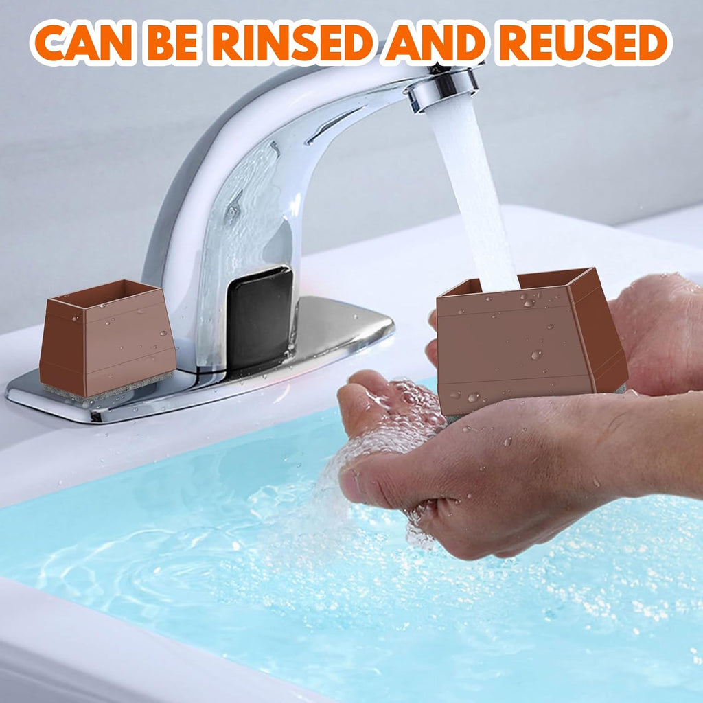Rectangle Chair Leg Protectors for Hardwood Floors,16 PCS Silicone Covers to Protect Wood Tile Floors Felt Pads Furniture Leg Caps Reduce Noise. Easy to Move.(Brown,0.75 x 1.25 Inch,Rectangle)